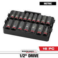 Milwaukee 16 PC SHOCKWAVE™ Impact Duty Socket 1/2” Drive MM TRAY Set — 49-66-6818