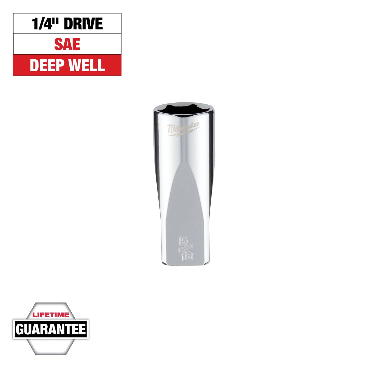 Milwaukee 1/4" Drive 9/16" SAE Deep Socket with FOUR FLAT™ Sides — 45-34-9021