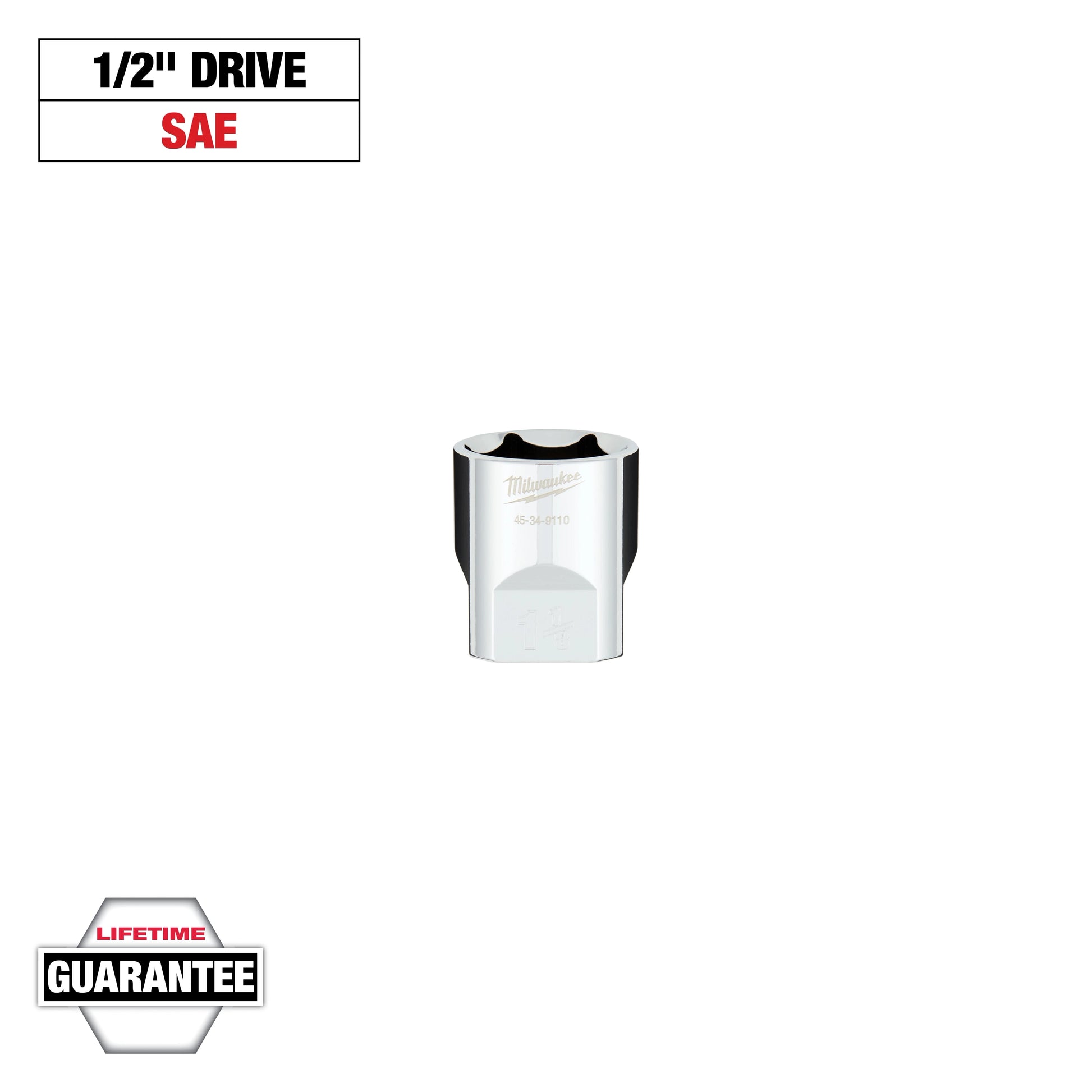 Milwaukee 1/2" Drive 1-1/8" SAE 6-Point Socket with FOUR FLAT™ Sides — 45-34-9110