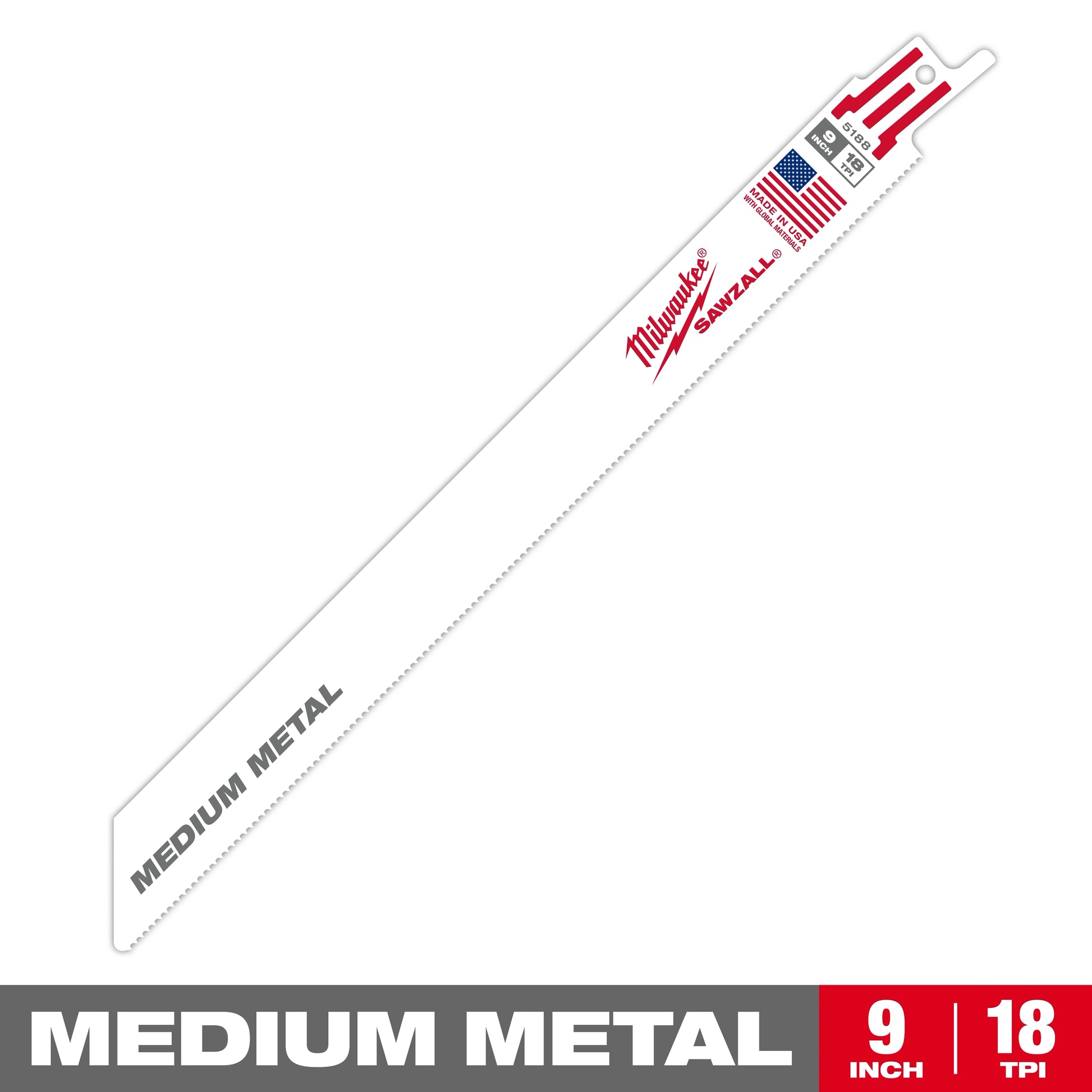 Milwaukee 9" 18 TPI SAWZALL® Blade for Medium Metal Bulk 10 — 48-01-2168
