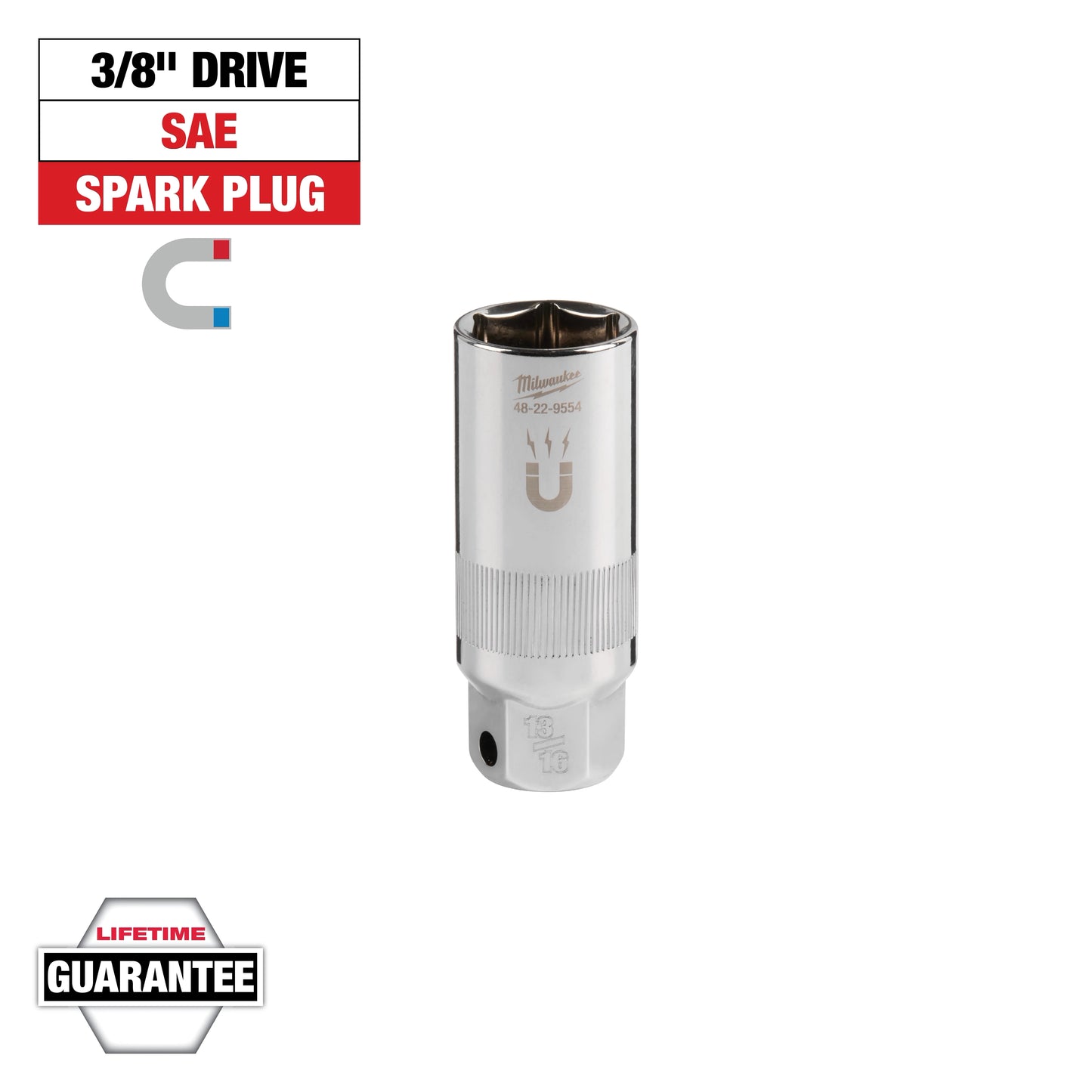 Milwaukee 3/8" Drive 13/16" Magnetic Spark Plug Socket — 48-22-9554