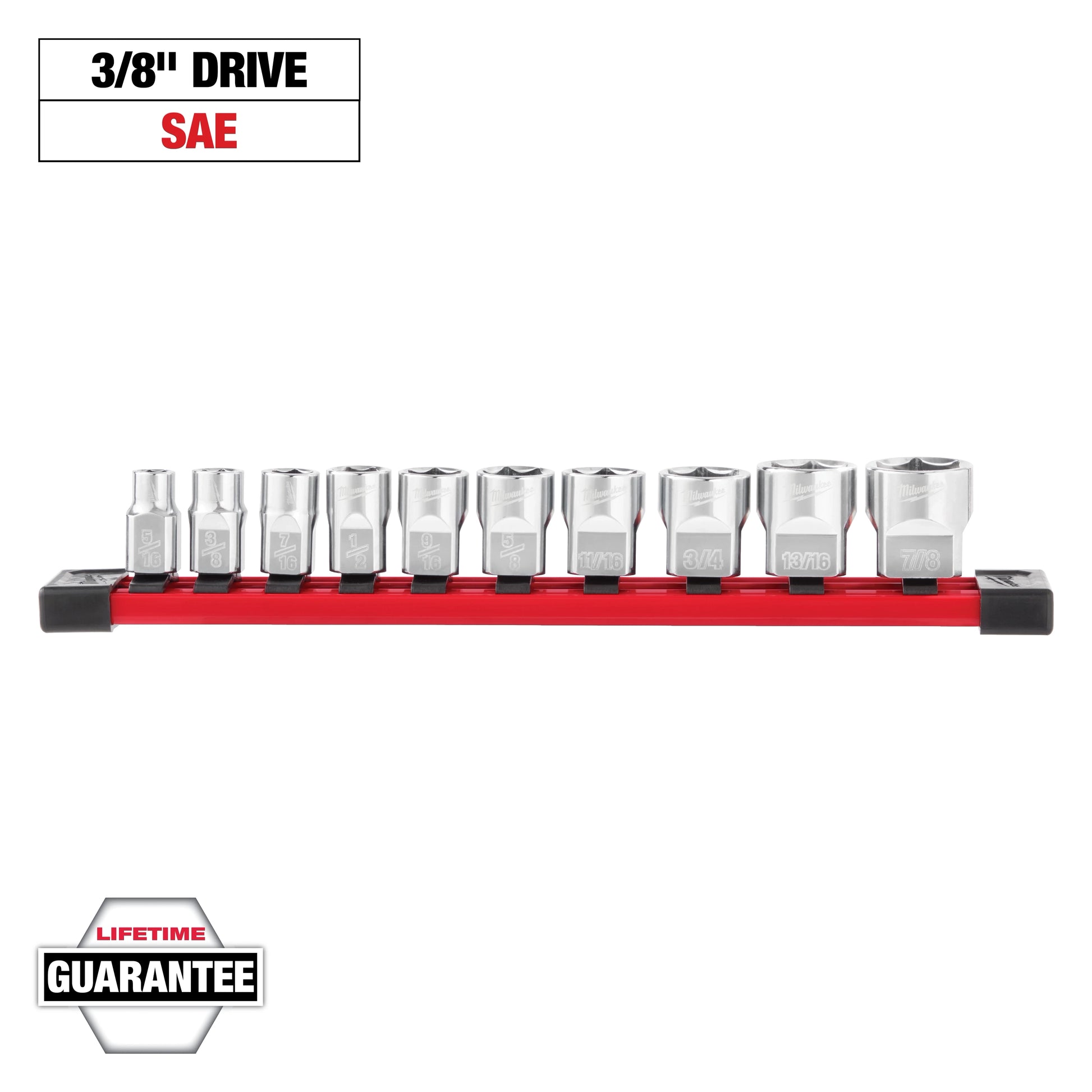 Milwaukee 10 pc 3/8" SAE Sockets with FOUR FLAT™ Sides — 48-22-9403