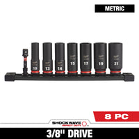 Milwaukee 8 PC SHOCKWAVE™ Impact Duty 3/8" Drive Metric Deep 6 Point Socket Set — 49-66-7021