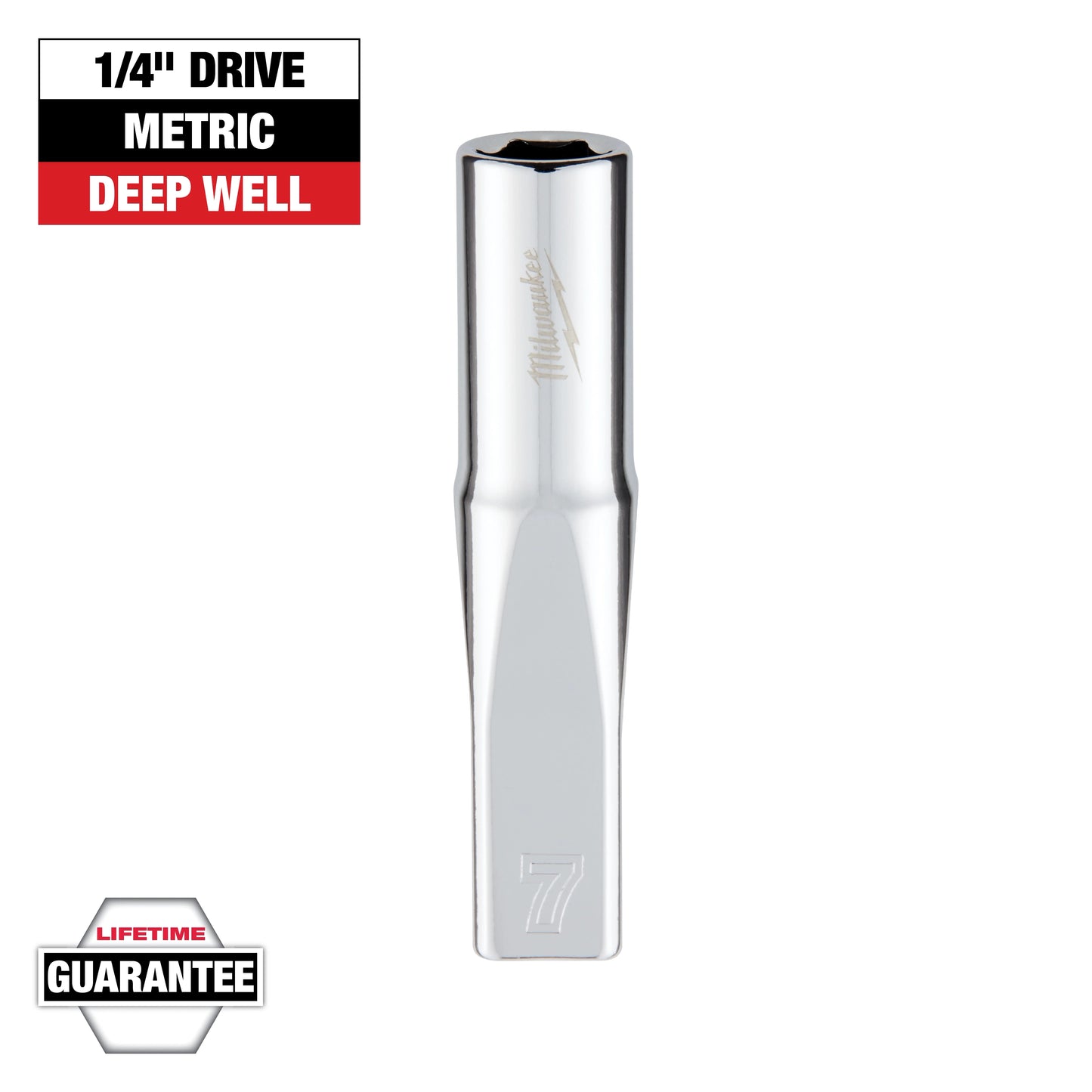 Milwaukee 1/4" Drive 7mm Metric Deep Socket with FOUR FLAT™ Sides — 45-34-9045