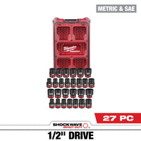 Milwaukee 27 PC SHOCKWAVE™ Impact Duty Socket 1/2” Drive MM & SAE Set with PACKOUT™ — 49-66-6804