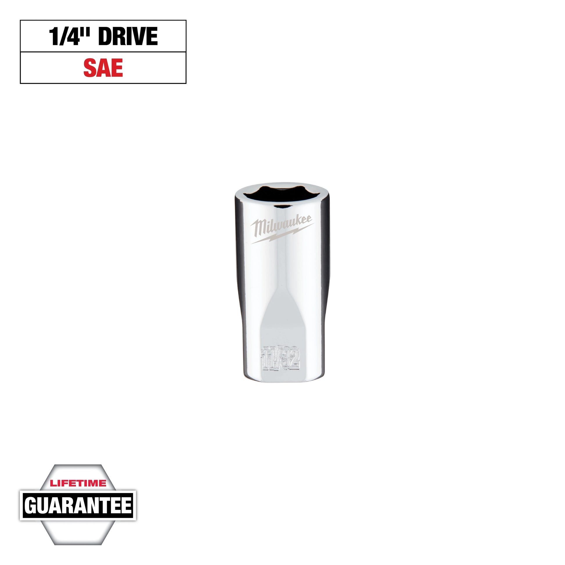 Milwaukee 1/4" Drive 11/32" SAE Socket with FOUR FLAT™ Sides — 45-34-9006