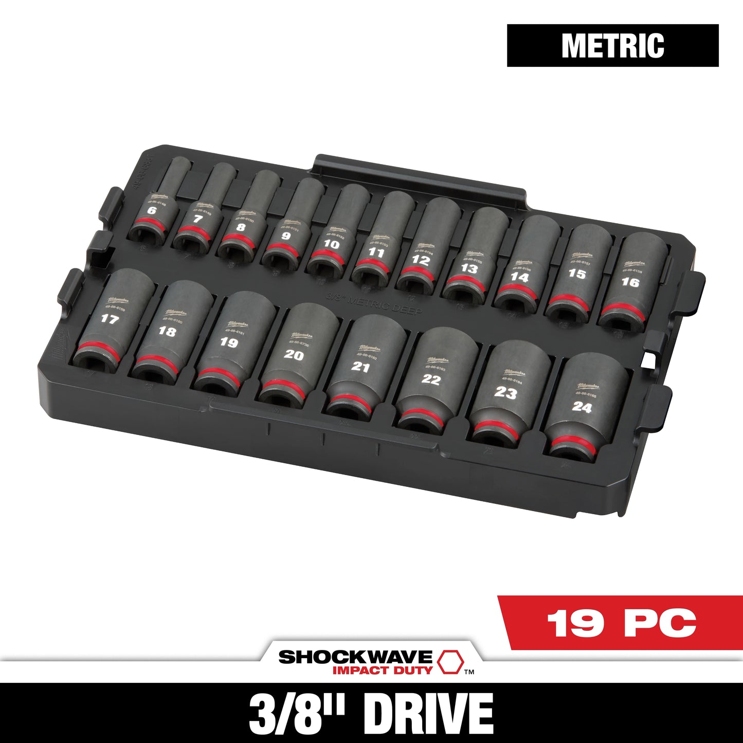 Milwaukee 19 PC SHOCKWAVE™ Impact Duty Socket 3/8” Drive MM TRAY Set — 49-66-6816