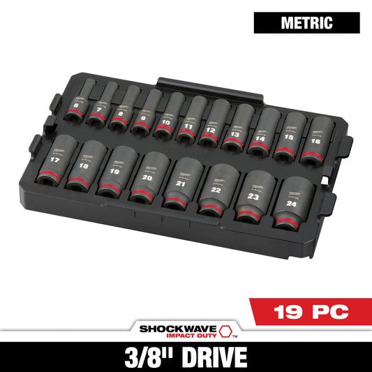 Milwaukee 19 PC SHOCKWAVE™ Impact Duty Socket 3/8” Drive MM TRAY Set — 49-66-6816
