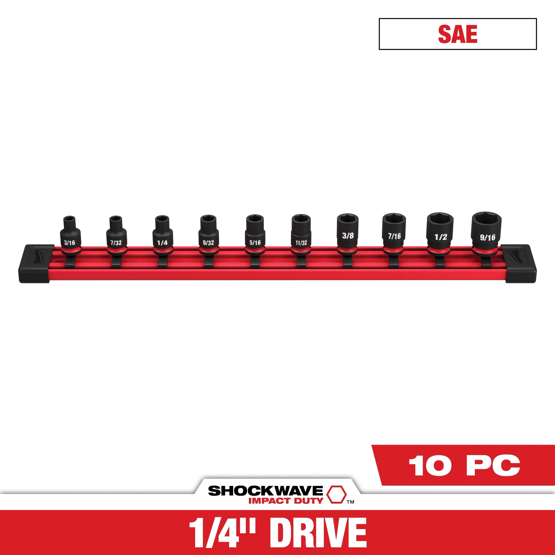 Milwaukee 10 PC SHOCKWAVE™ Impact Duty SAE Standard 6 Point Socket Set — 49-66-7000