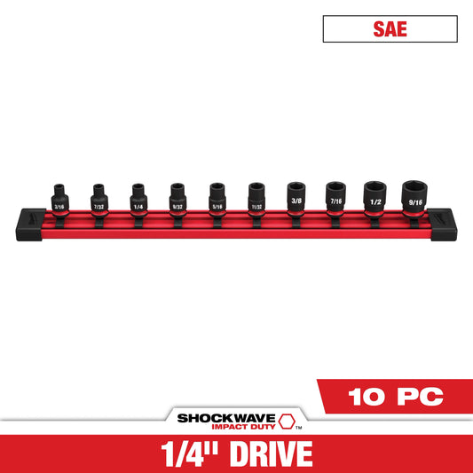 Milwaukee 10 PC SHOCKWAVE™ Impact Duty SAE Standard 6 Point Socket Set — 49-66-7000