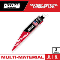 Milwaukee 6" WRECKER™ with NITRUS™ Carbide SAWZALL® Blade for Multi-Material (3 PK) — 48-00-5371