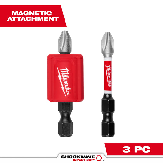 Milwaukee 3 PC SHOCKWAVE™ Impact Duty Magnetic Attachment and PH2 Bit Set — 48-32-4550