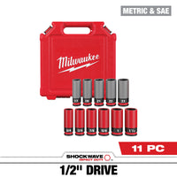 Milwaukee SHOCKWAVE™ Impact Duty 1/2 Drive SAE & Metric 11 PC Lug Nut Wheel Socket Set — 49-66-7833