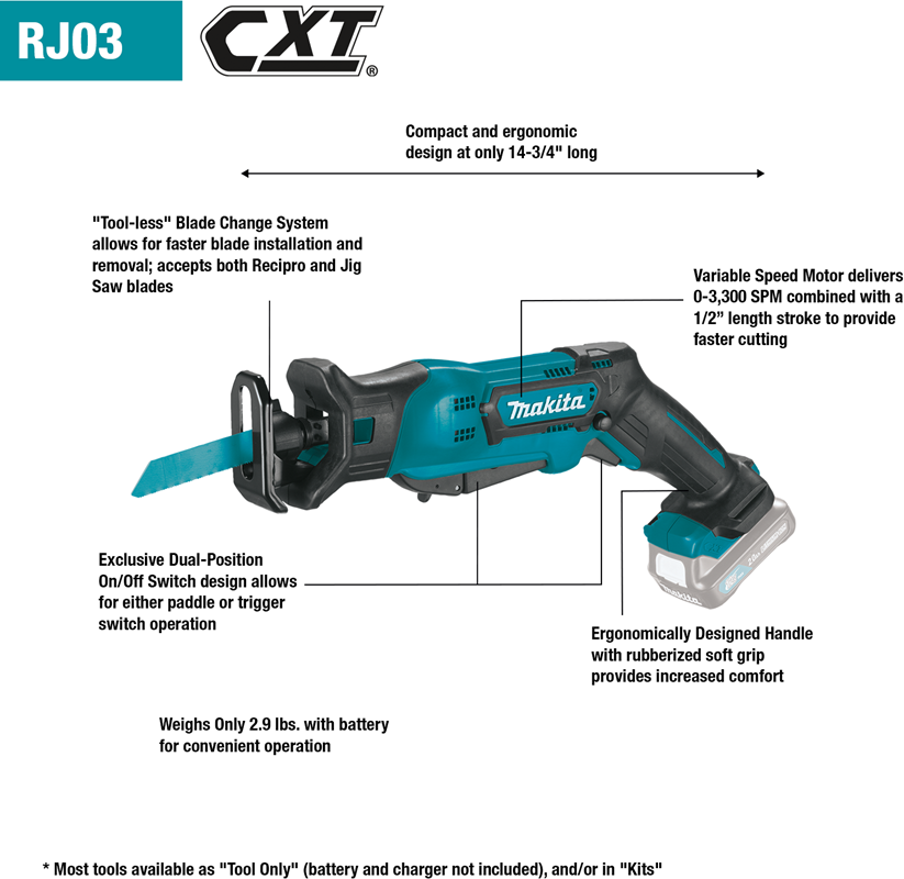 Makita™ 12V max CXT® Lithium‑Ion Cordless Recipro Saw, Tool Only