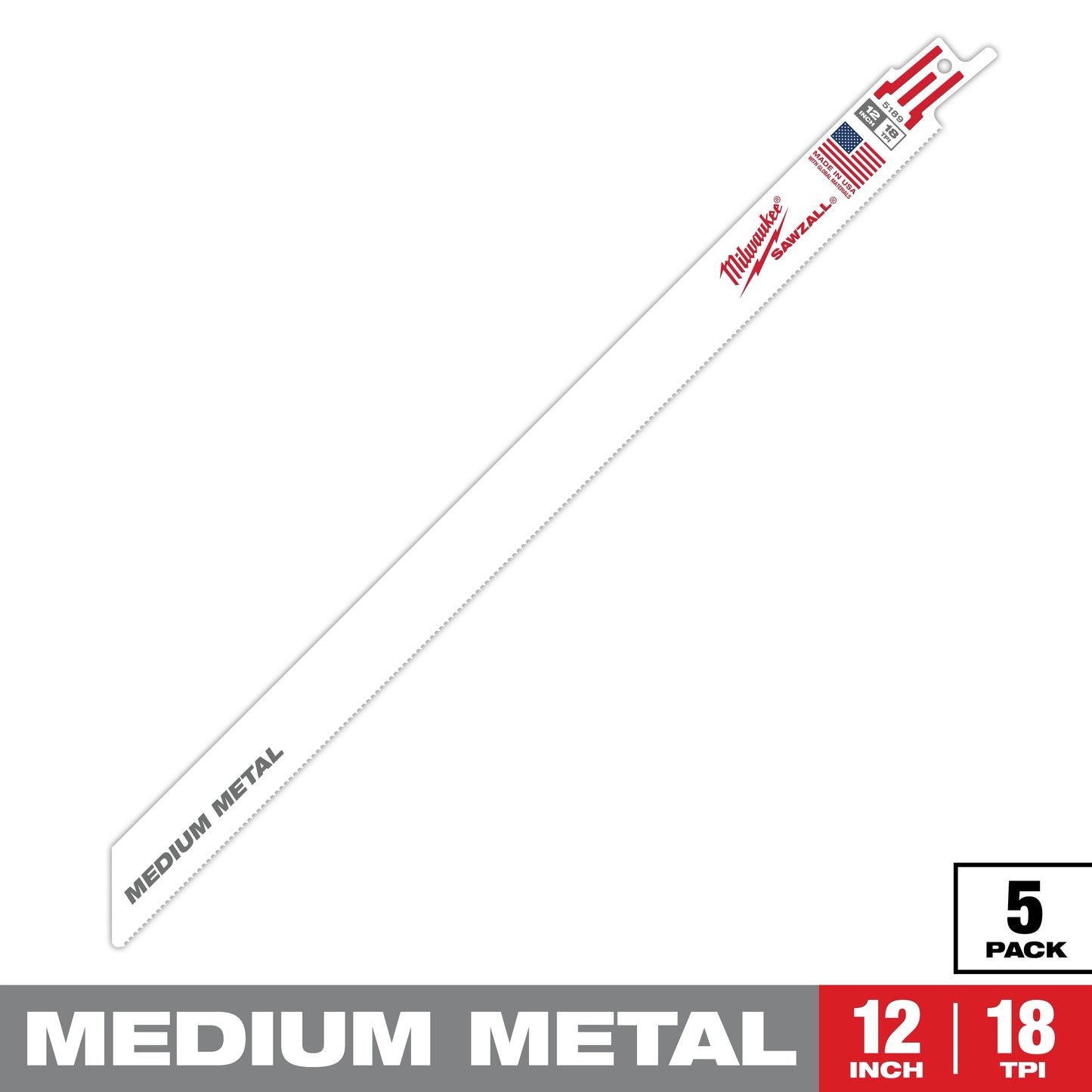 Milwaukee 12" 18 TPI SAWZALL® Blade for Medium Metal (5 PK) — 48-00-5189