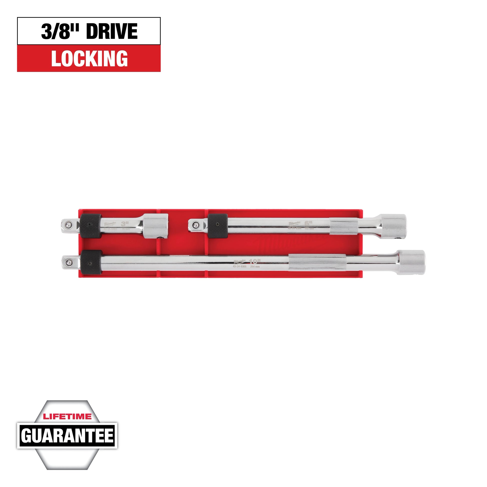 Milwaukee 3 pc 3/8” Drive Locking Extension Set — 48-22-9361