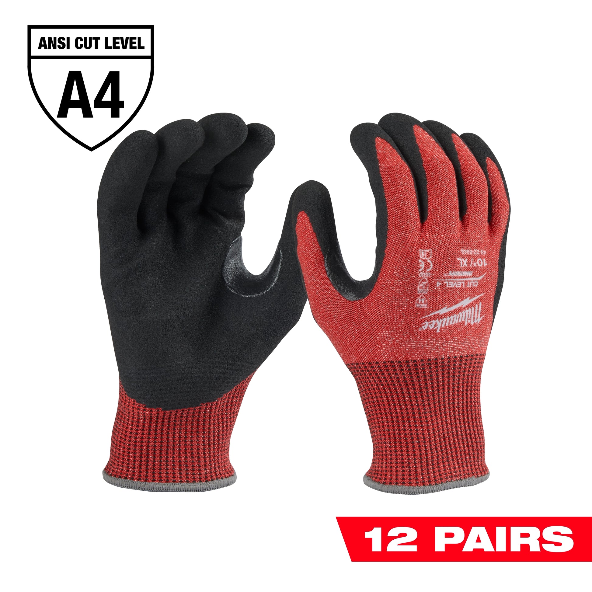 Milwaukee 12 Pair Cut Level 4 Nitrile Dipped Gloves - XL — 48-22-8948B