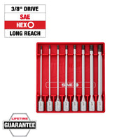 Milwaukee 8 pc 3/8” Drive Long Hex Bit Socket Set - SAE — 48-22-9546