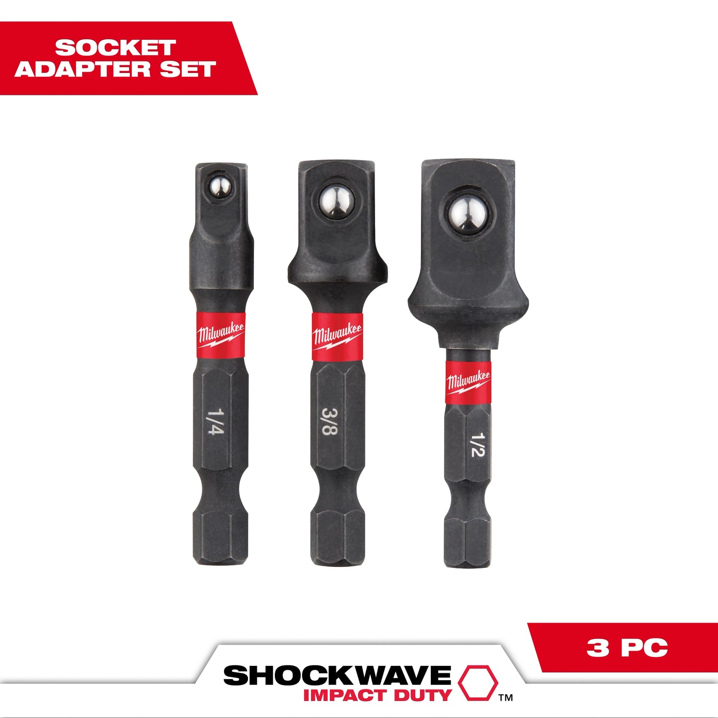 Milwaukee SHOCKWAVE™ Impact Duty Hex Shank Socket Adapter Set — 48-32-5033