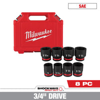 Milwaukee 8 PC SHOCKWAVE™ Impact Duty 3/4" Drive SAE Standard 6 Point Socket Set — 49-66-7017