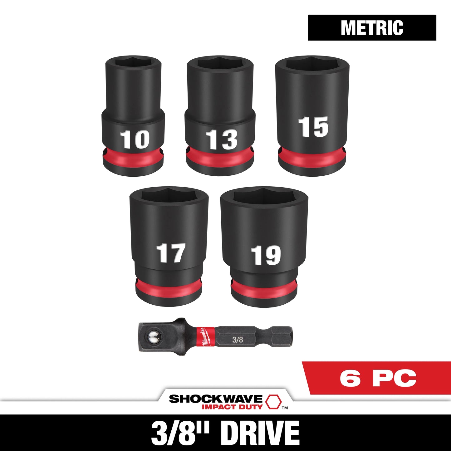 Milwaukee 6 PC SHOCKWAVE™ Impact Duty 3/8" Drive Metric Standard Socket Set — 49-66-7036