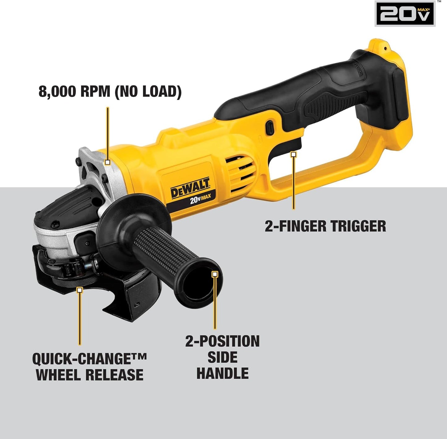 DEWALT DCG412B 20V MAX* 4.5 in. / 5 in. Angle Grinder (Tool Only)