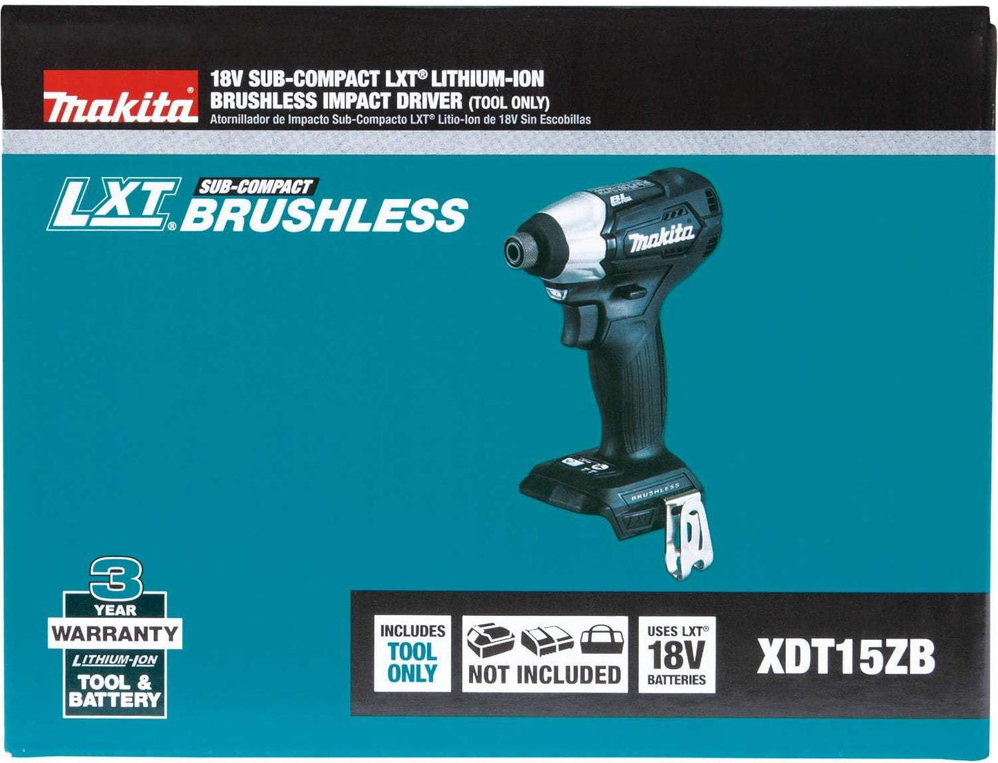 Makita XDT15ZB 18V LXT Lithium-Ion Sub-Compact Brushless Cordless Impact Driver, Tool-Only