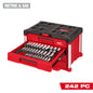 Milwaukee 242 pc. 1/4”, 3/8”, & 1/2” Drive Metric & SAE Ratchet & Socket Set with PACKOUT™ 4-Drawer Tool Box — 48-22-9491