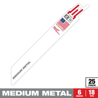 Milwaukee 6" 18 TPI SAWZALL® Blade for Medium Metal (25 PK) — 48-00-8184