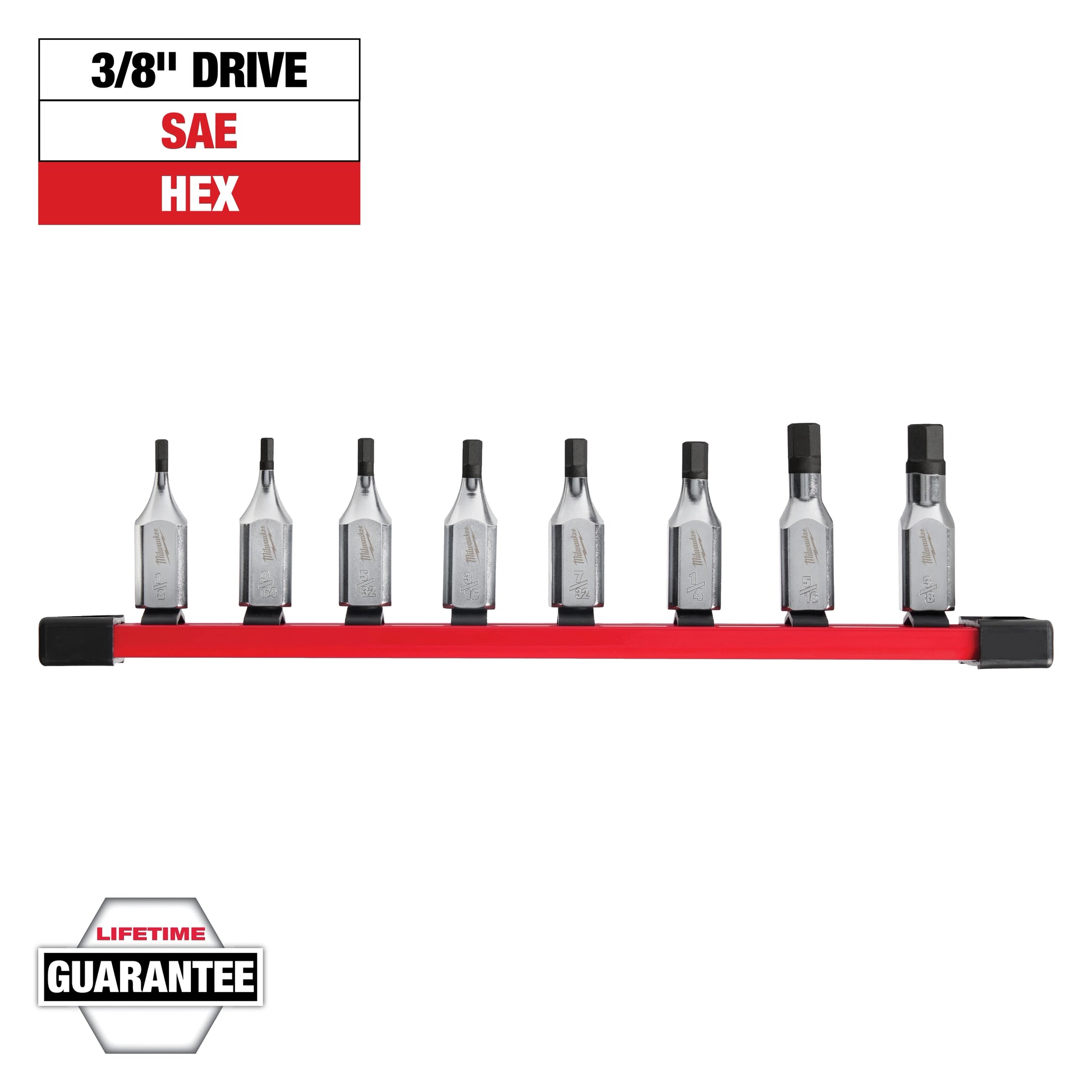 Milwaukee 8 pc 3/8" Drive Hex Bit Socket Set - SAE — 48-22-9542