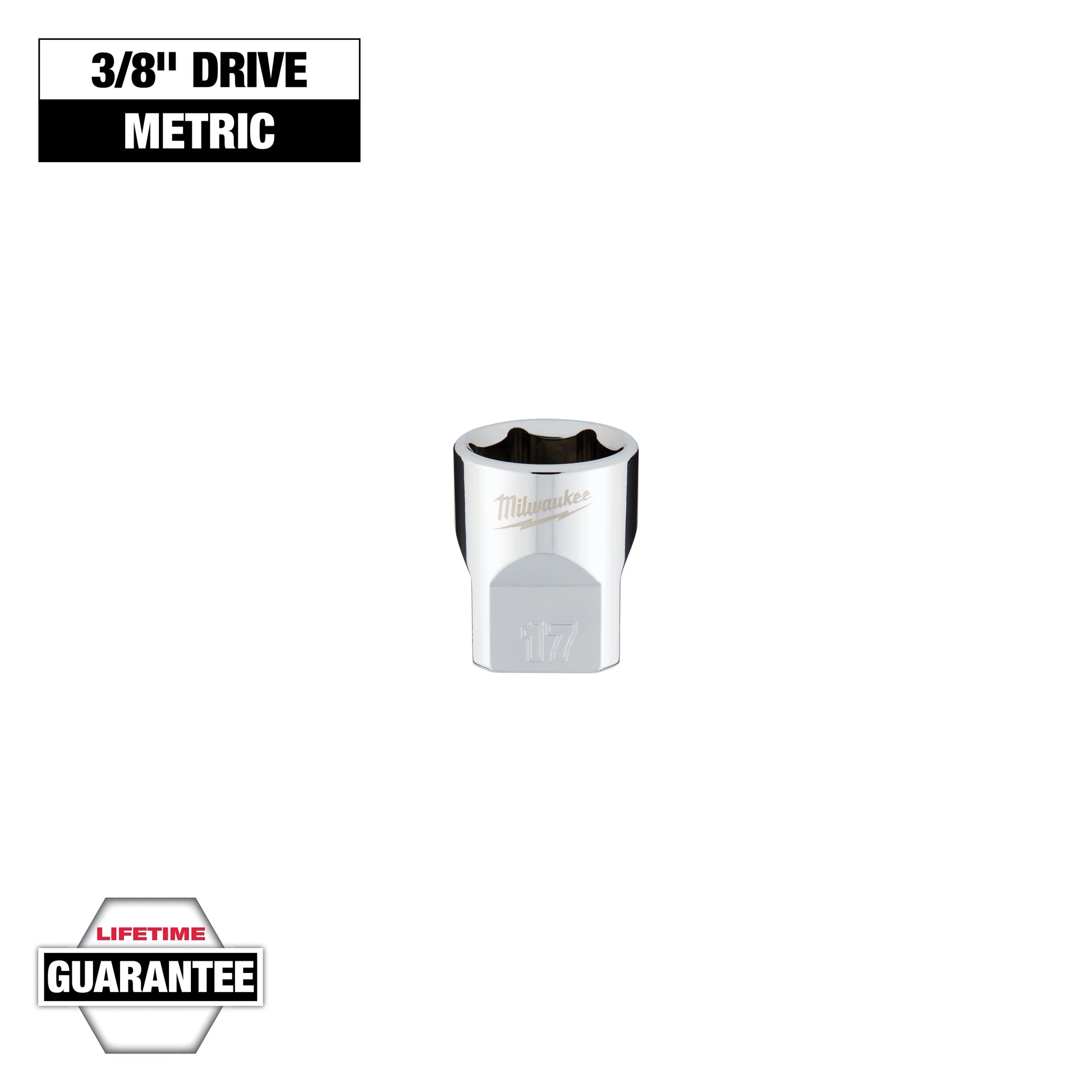 Milwaukee 3/8" Drive 17mm Metric Socket with FOUR FLAT™ Sides — 45-34-9087