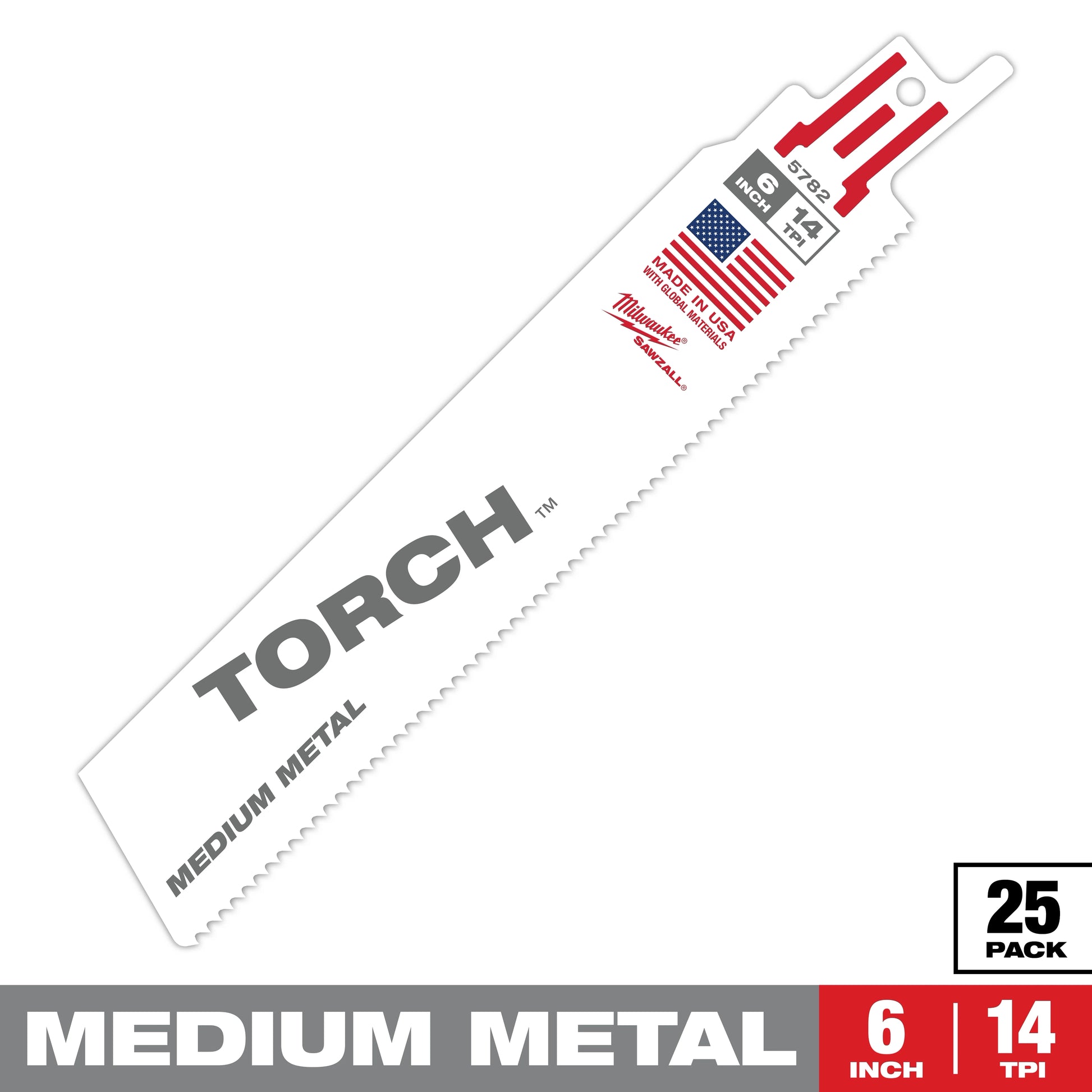 Milwaukee 6" 14 TPI TORCH™ SAWZALL® Blade for Medium Metal (25 PK) — 48-00-8782