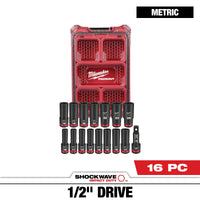 Milwaukee 16 PC SHOCKWAVE™ Impact Duty Socket 1/2” Drive 16 PC MM Set with PACKOUT™ — 49-66-6803