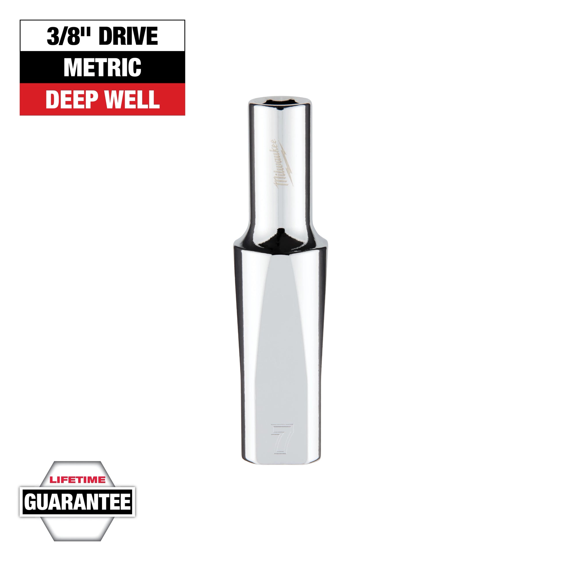 Milwaukee 3/8" Drive 7mm Metric Deep Socket with FOUR FLAT™ Sides — 45-34-9091