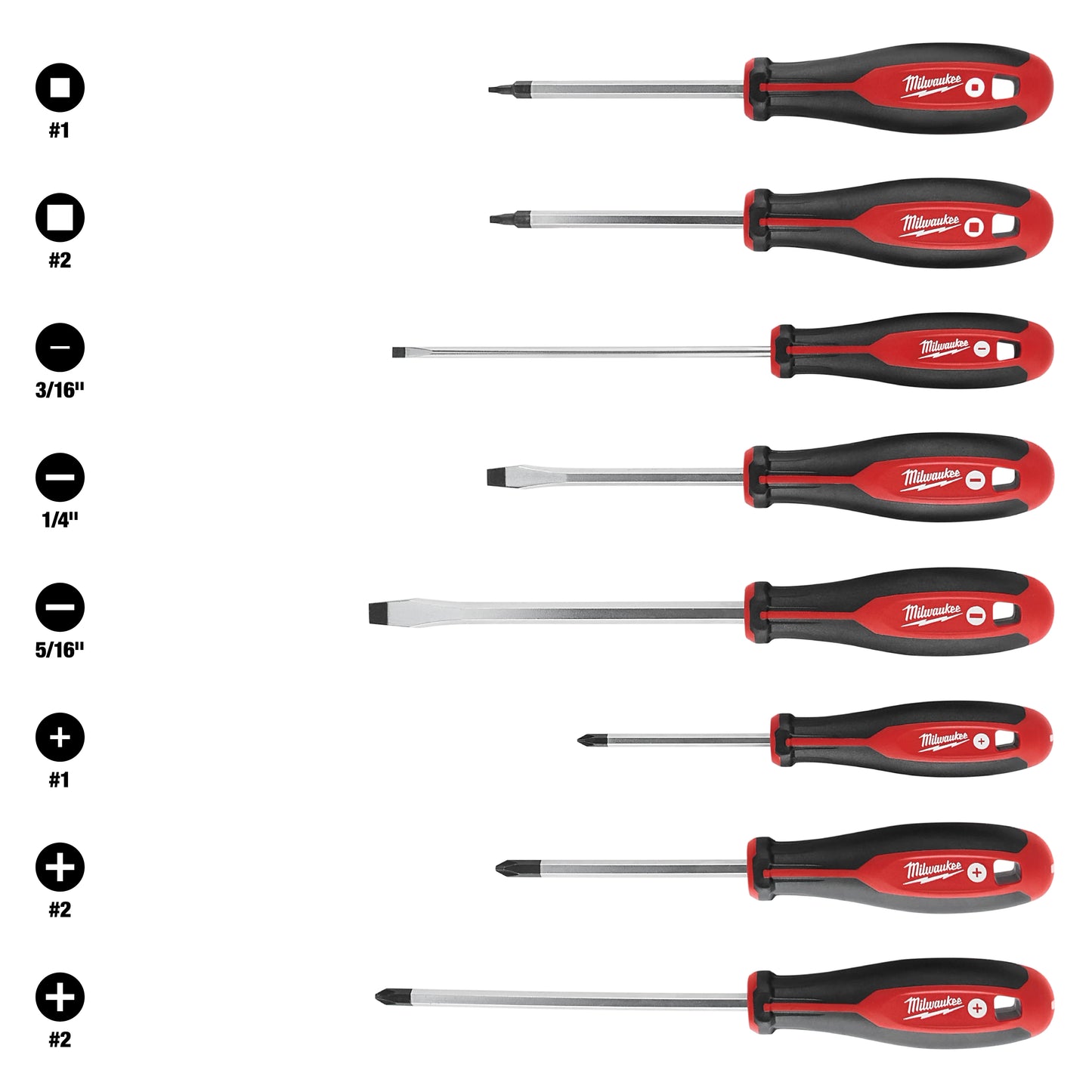 Milwaukee 8 pc Screwdriver Kit w/ Square — 48-22-2718