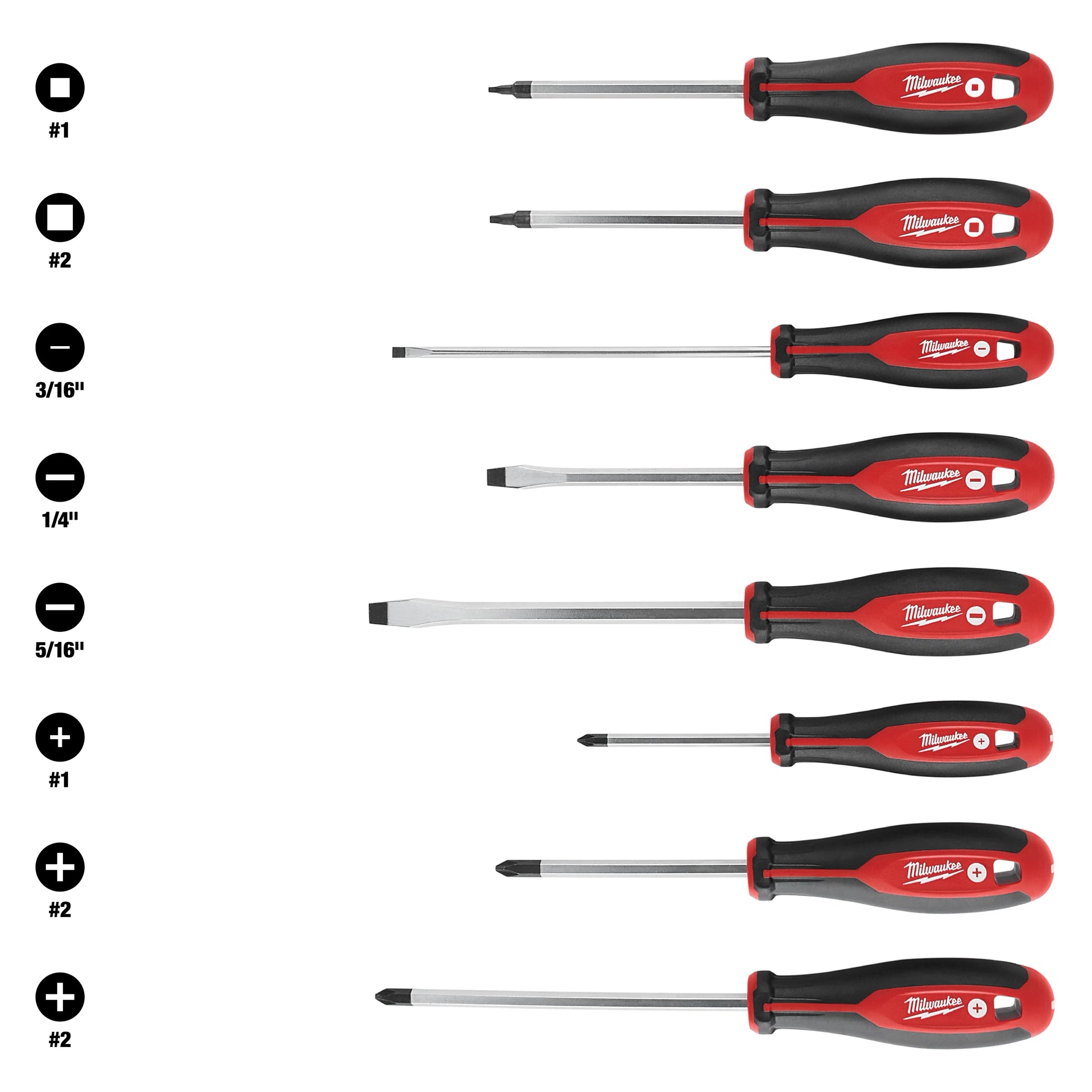 Milwaukee 8 pc Screwdriver Kit w/ Square — 48-22-2718