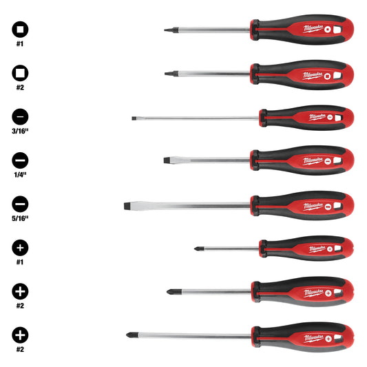 Milwaukee 8 pc Screwdriver Kit w/ Square — 48-22-2718