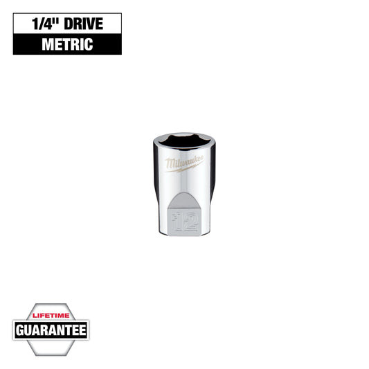 Milwaukee 1/4" Drive 12mm Metric Socket with FOUR FLAT™ Sides — 45-34-9038
