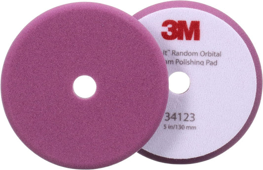 3M™ Perfect-It™ 34123 Random Orbital Polishing Pad, 5 in Dia, Fine, Hook and Loop Attachment, Foam Pad, Purple