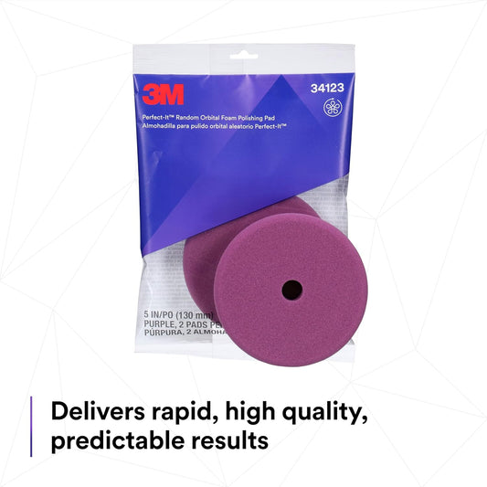 3M™ Perfect-It™ 34123 Random Orbital Polishing Pad, 5 in Dia, Fine, Hook and Loop Attachment, Foam Pad, Purple