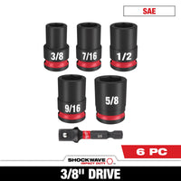 Milwaukee 6 PC SHOCKWAVE™ Impact Duty 3/8" Drive SAE Standard Socket Set — 49-66-7035