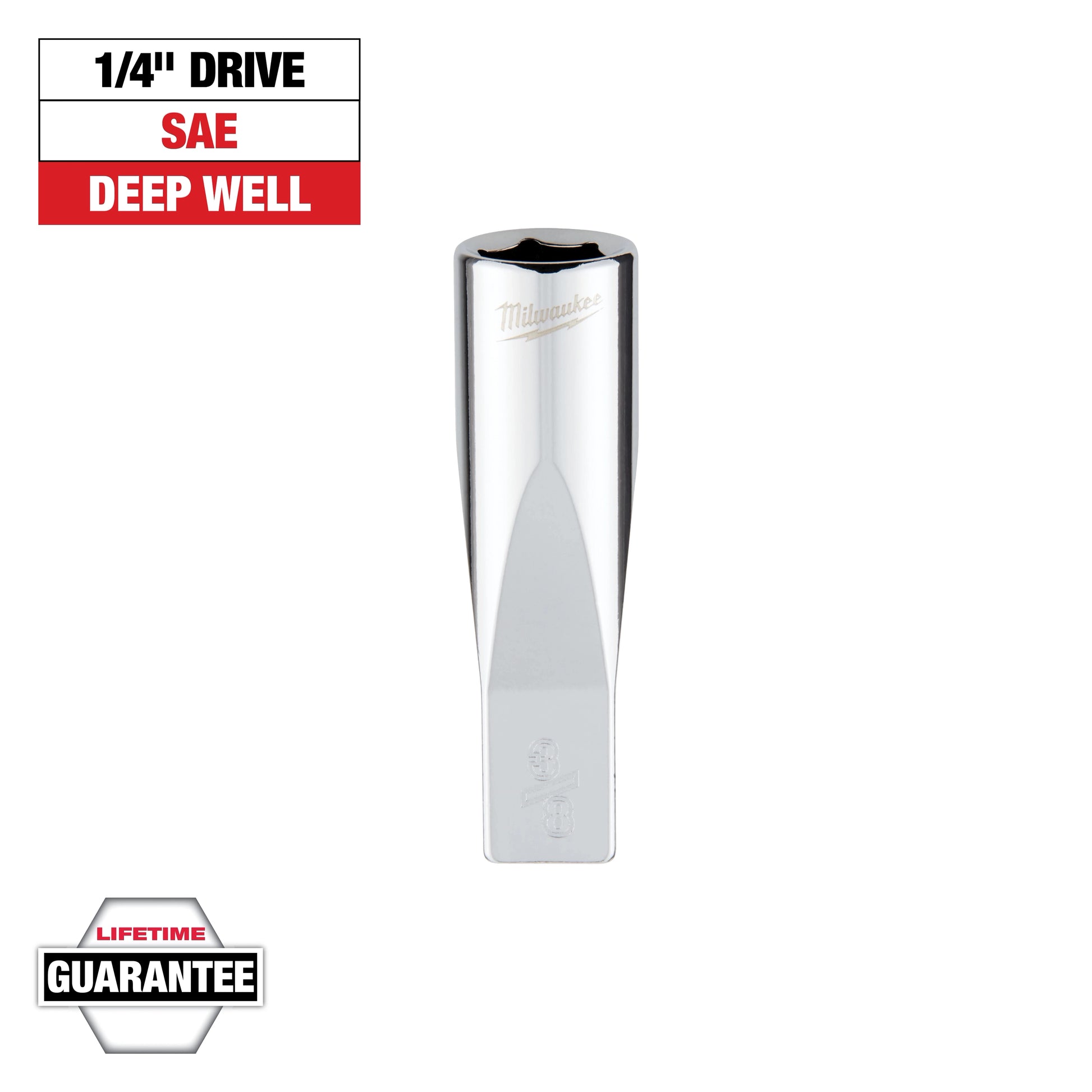 Milwaukee 1/4" Drive 3/8" SAE Deep Socket with FOUR FLAT™ Sides — 45-34-9018