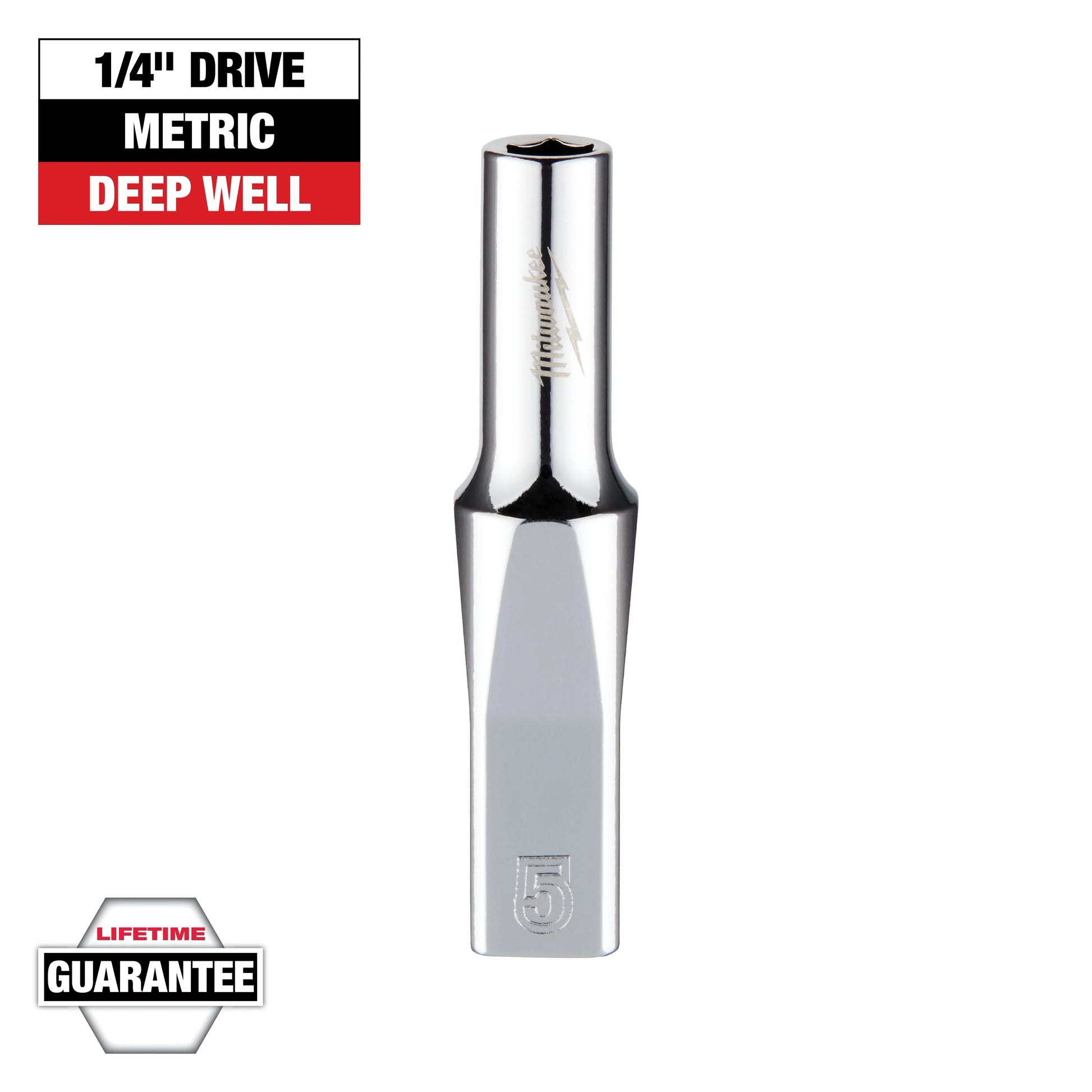 Milwaukee 1/4" Drive 5mm Metric Deep Socket with FOUR FLAT™ Sides — 45-34-9042