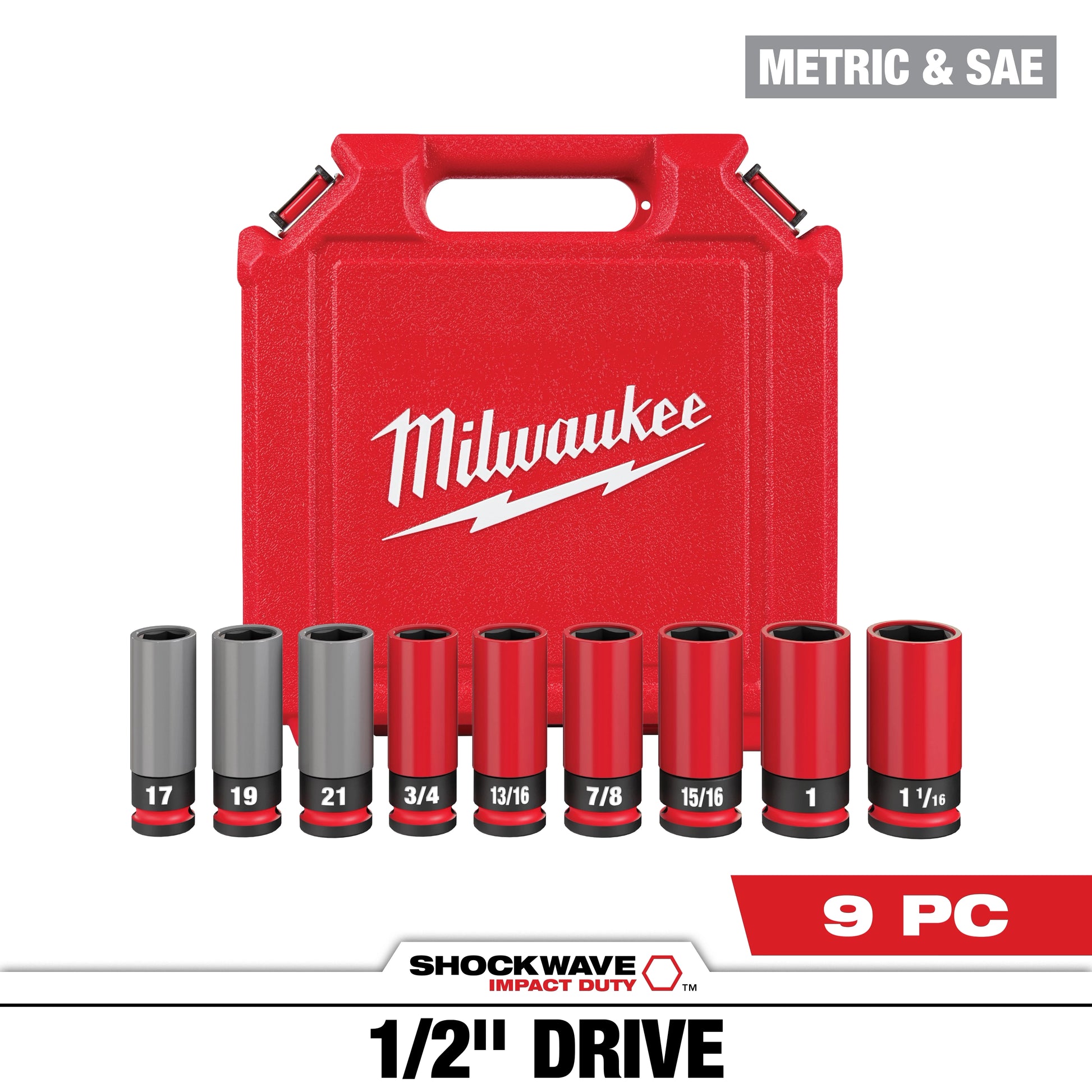 Milwaukee SHOCKWAVE™ Impact Duty 1/2 Drive SAE & Metric 9 PC Lug Nut Wheel Socket Set — 49-66-7832
