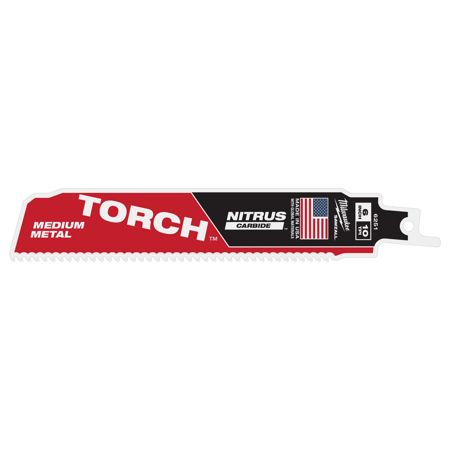 Milwaukee 6" 10 TPI TORCH™ with NITRUS™ Carbide Teeth SAWZALL® Blade for Conduit and Strut (1 PK) — 48-00-6251