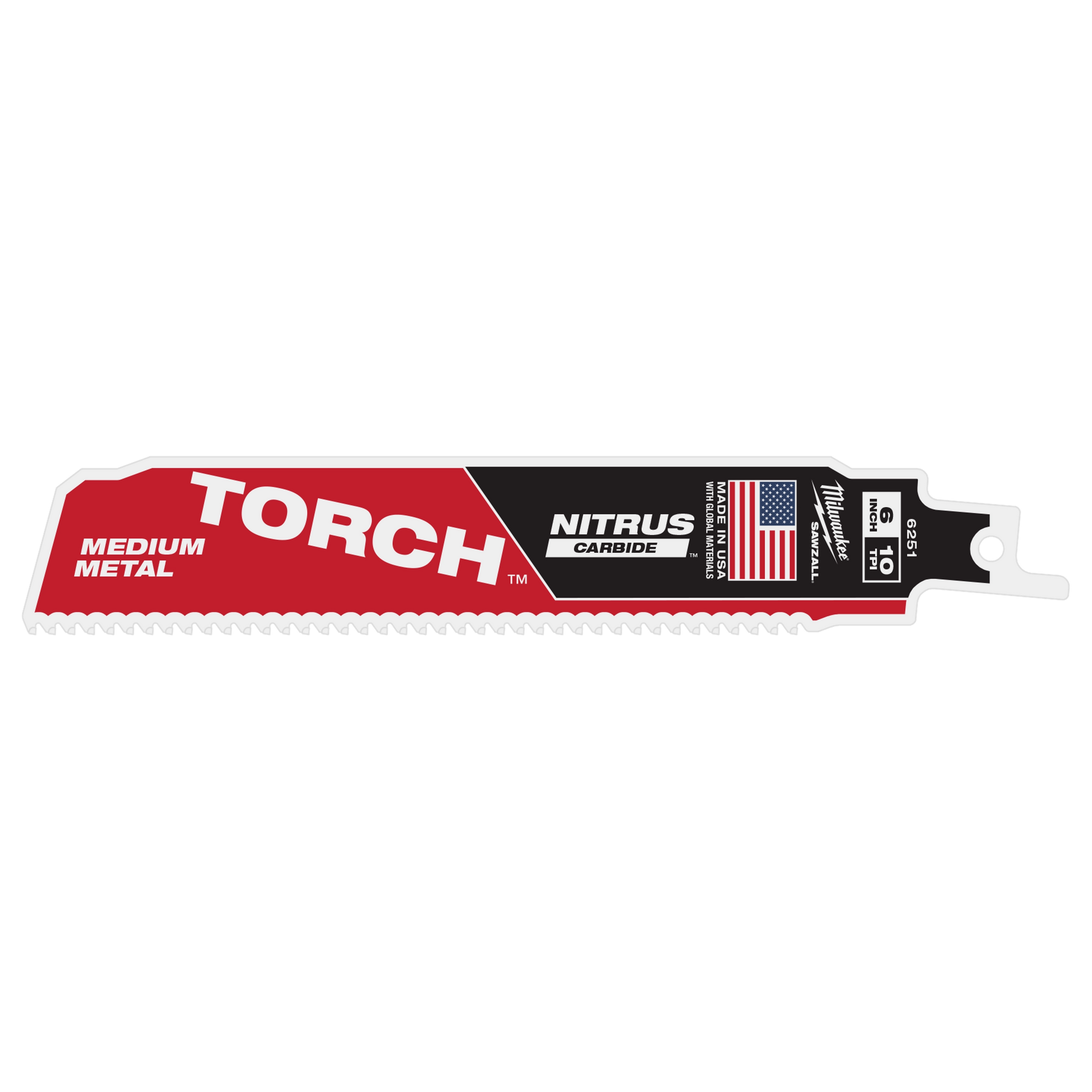 Milwaukee 6" 10 TPI TORCH™ with NITRUS™ Carbide Teeth SAWZALL® Blade for Conduit and Strut (1 PK) — 48-00-6251