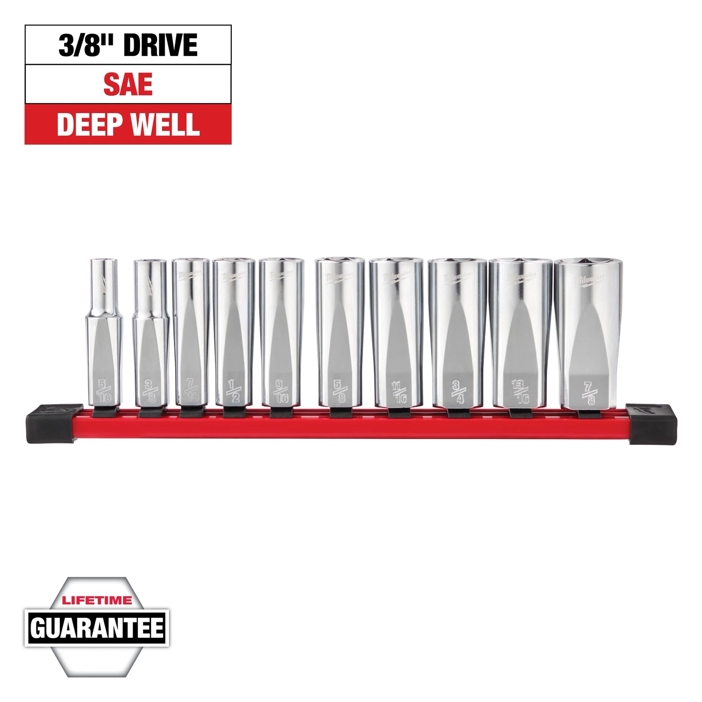 Milwaukee 10 pc 3/8" SAE Deep Well Sockets with FOUR FLAT™ Sides — 48-22-9405