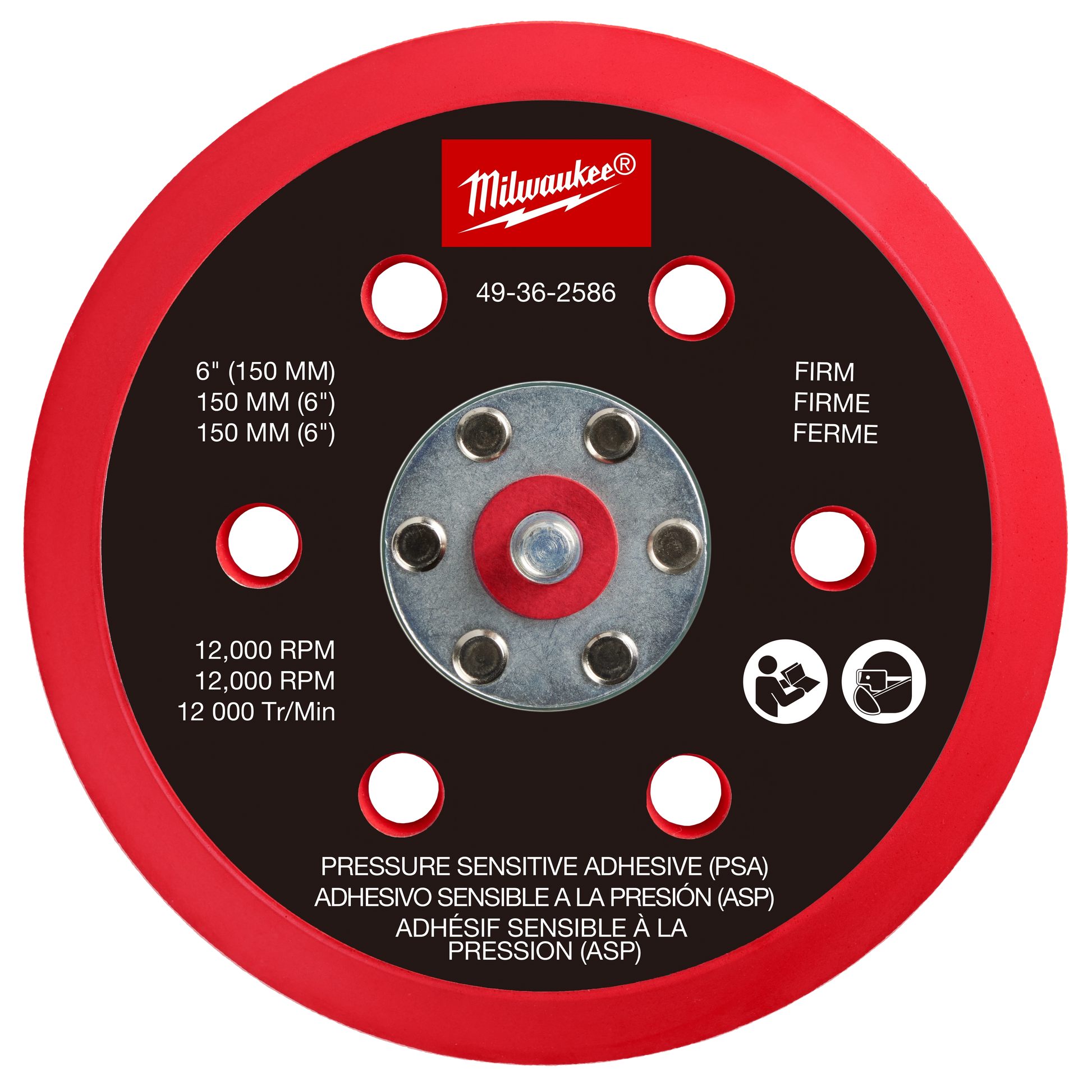 Milwaukee 6" Pressure Sensitive Adhesive Sander Backing Pad – Firm — 49-36-2586