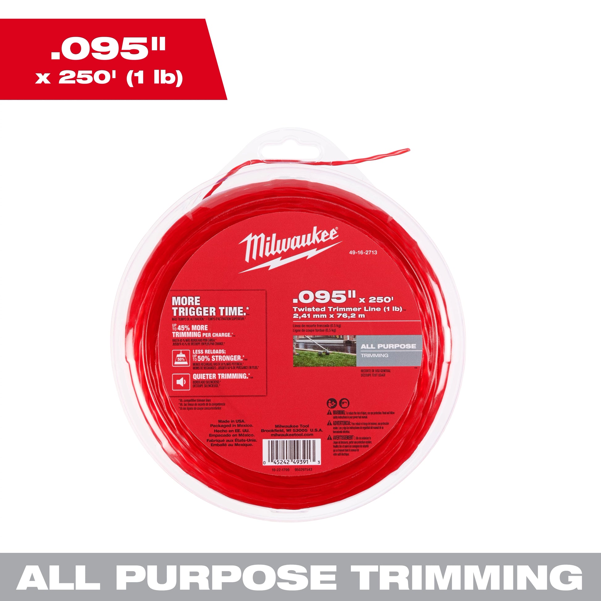 Milwaukee .095" x 250’ (1 lb.) Twisted Trimmer Line — 49-16-2713