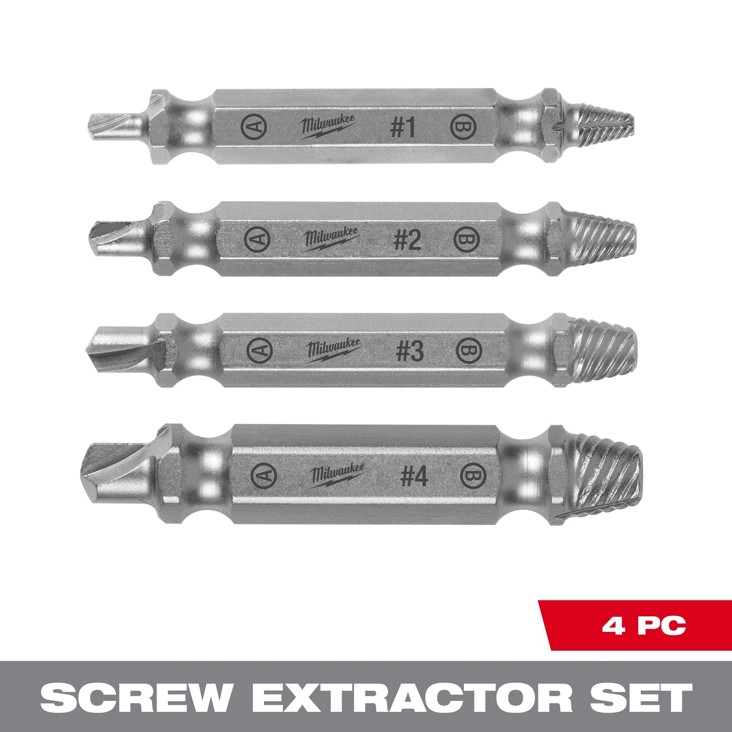Milwaukee 4 PC M2 Steel Screw Extractor Set — 49-57-9001